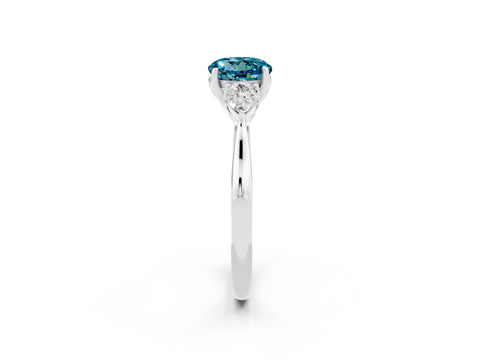 White gold Three-Stone Round Cut Cut Diamond Ring with Pear Side Stones in Four-Prong Setting_2