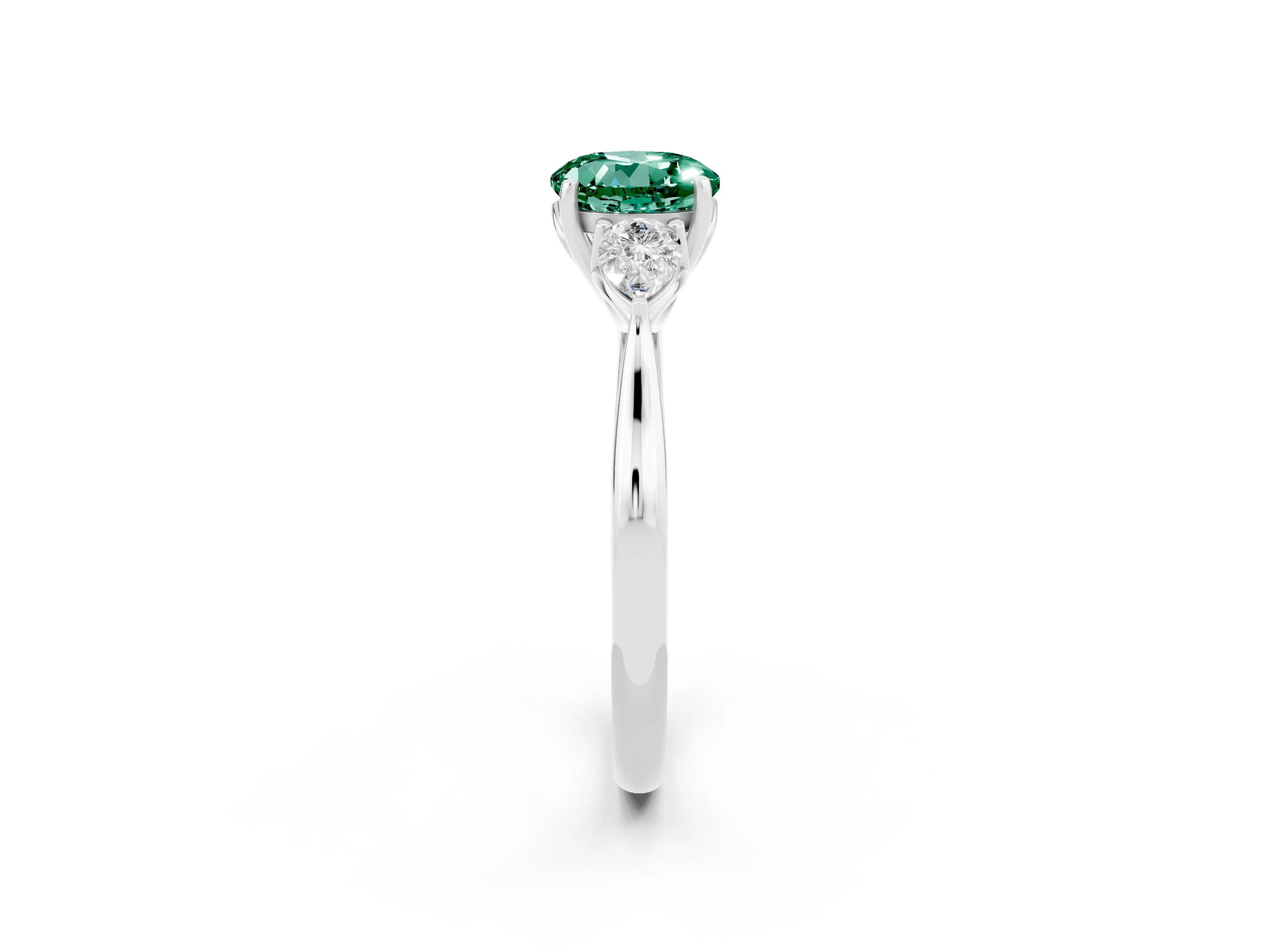 White gold Three-Stone Round Cut Cut Diamond Ring with Pear Side Stones in Four-Prong Setting_2