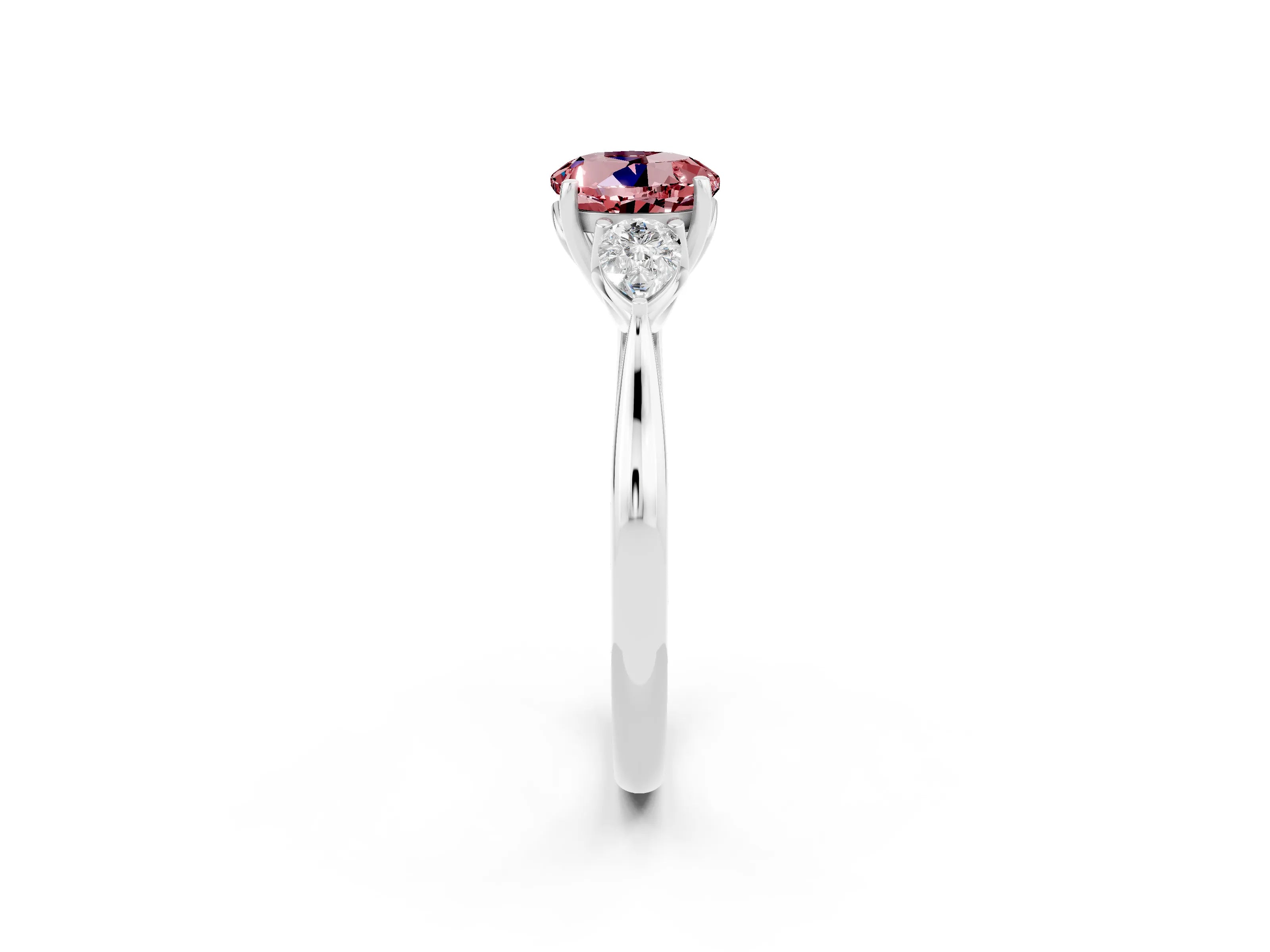 White gold Three-Stone Round Cut Cut Diamond Ring with Pear Side Stones in Four-Prong Setting_2