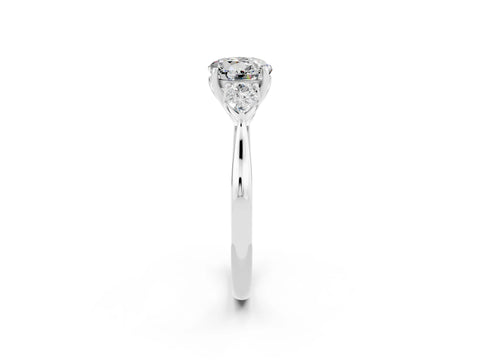 White gold Three-Stone Round Cut Cut Diamond Ring with Pear Side Stones in Four-Prong Setting_2
