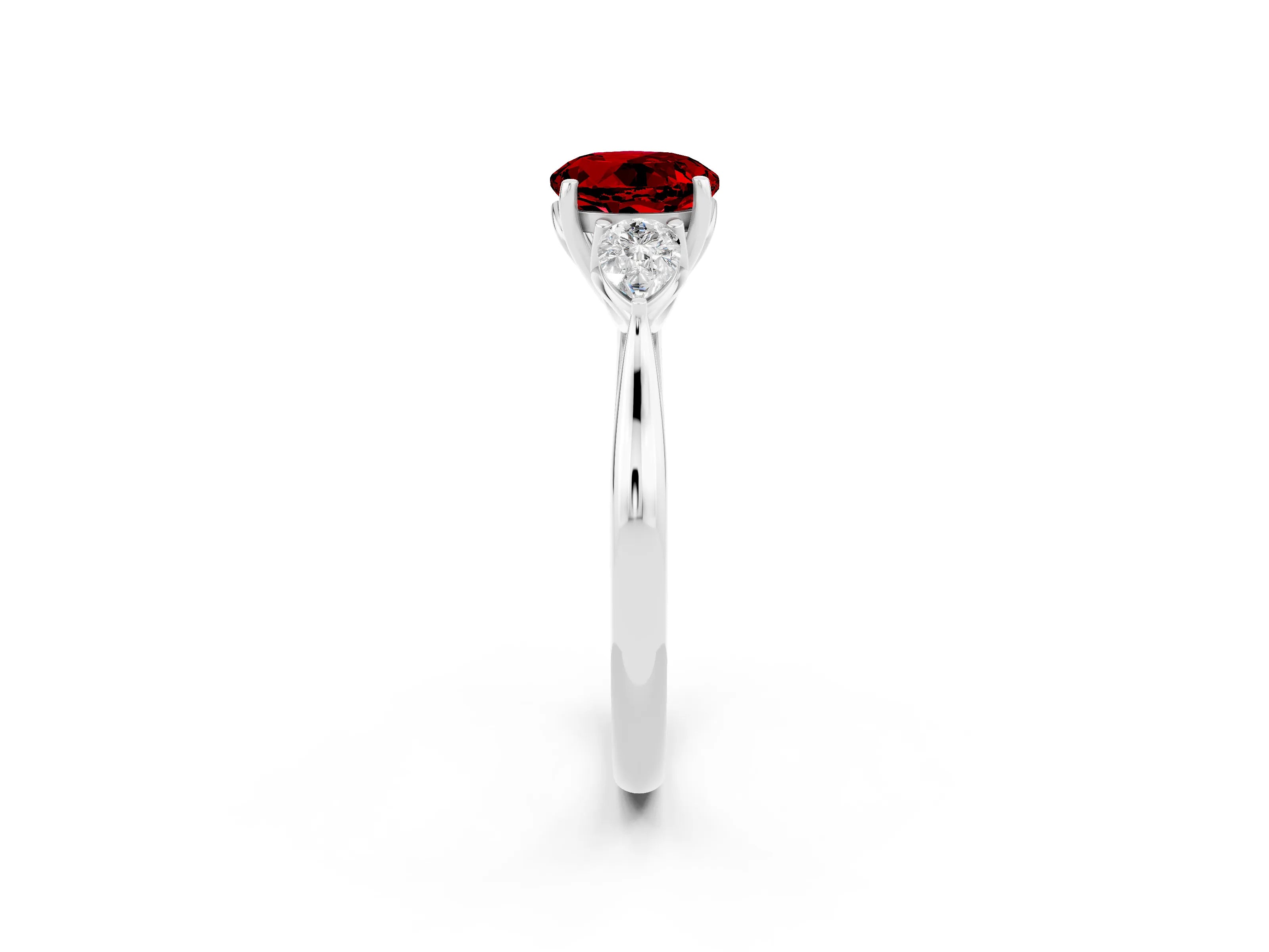 White gold Three-Stone Round Cut Cut Diamond Ring with Pear Side Stones in Four-Prong Setting_2