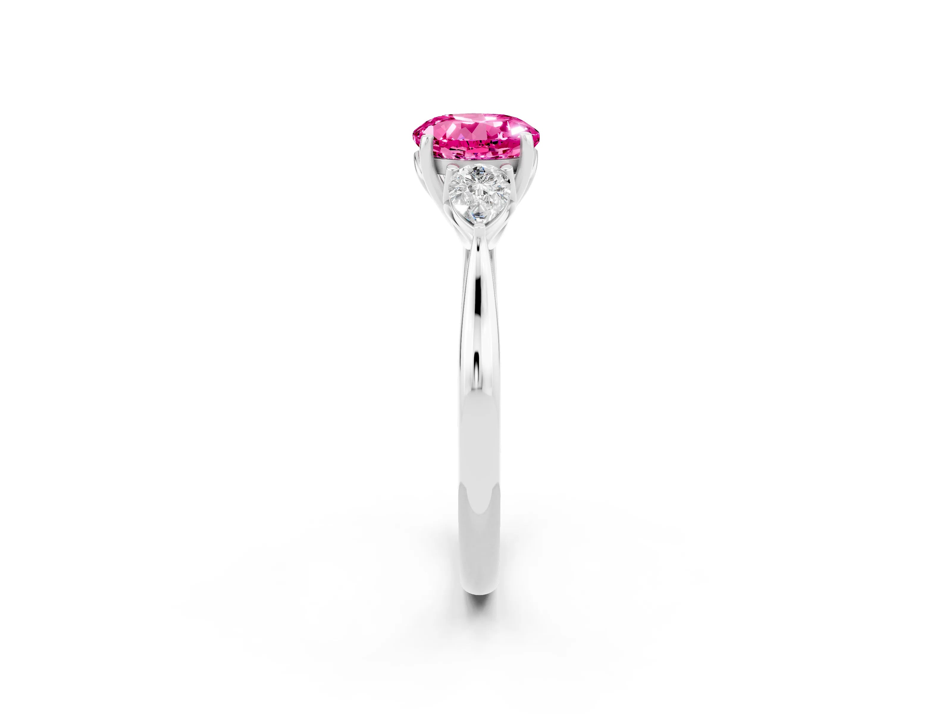White gold Three-Stone Round Cut Cut Diamond Ring with Pear Side Stones in Four-Prong Setting_2