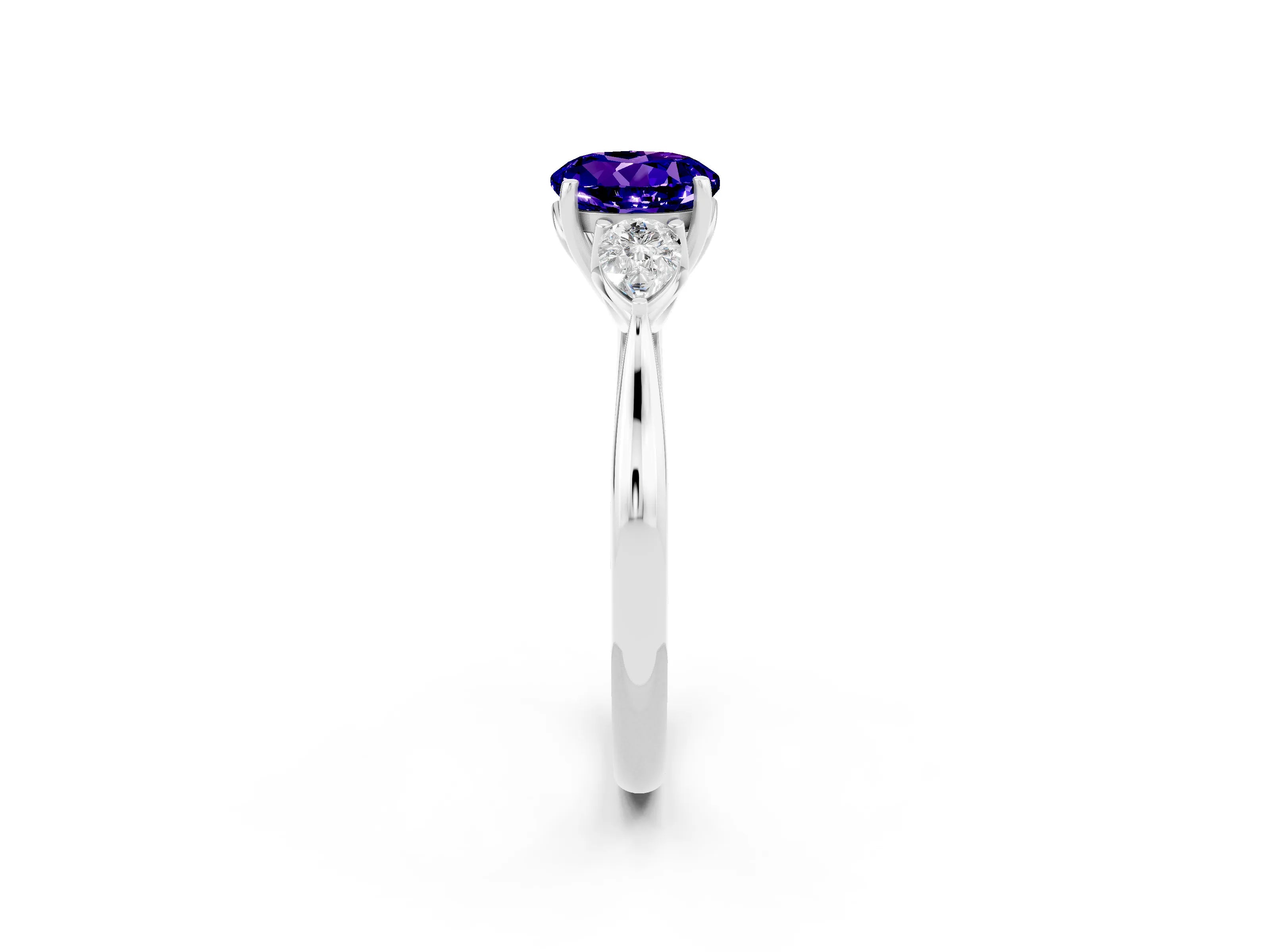 White gold Three-Stone Round Cut Cut Diamond Ring with Pear Side Stones in Four-Prong Setting_2