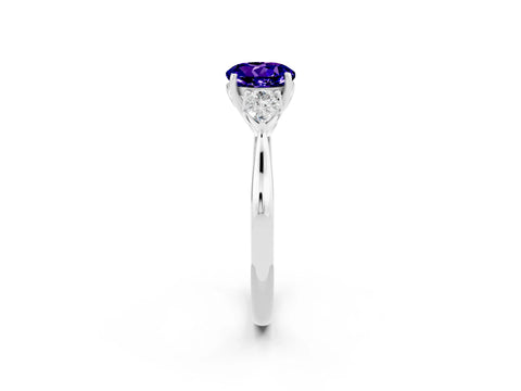 White gold Three-Stone Round Cut Cut Diamond Ring with Pear Side Stones in Four-Prong Setting_2