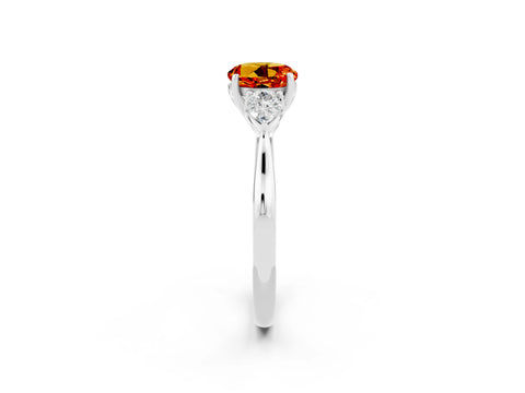 White gold Three-Stone Round Cut Cut Diamond Ring with Pear Side Stones in Four-Prong Setting_2