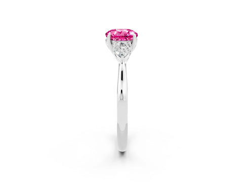 White gold Three-Stone Round Cut Cut Diamond Ring with Pear Side Stones in Four-Prong Setting_2