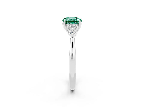 White gold Three-Stone Round Cut Cut Diamond Ring with Pear Side Stones in Four-Prong Setting_2