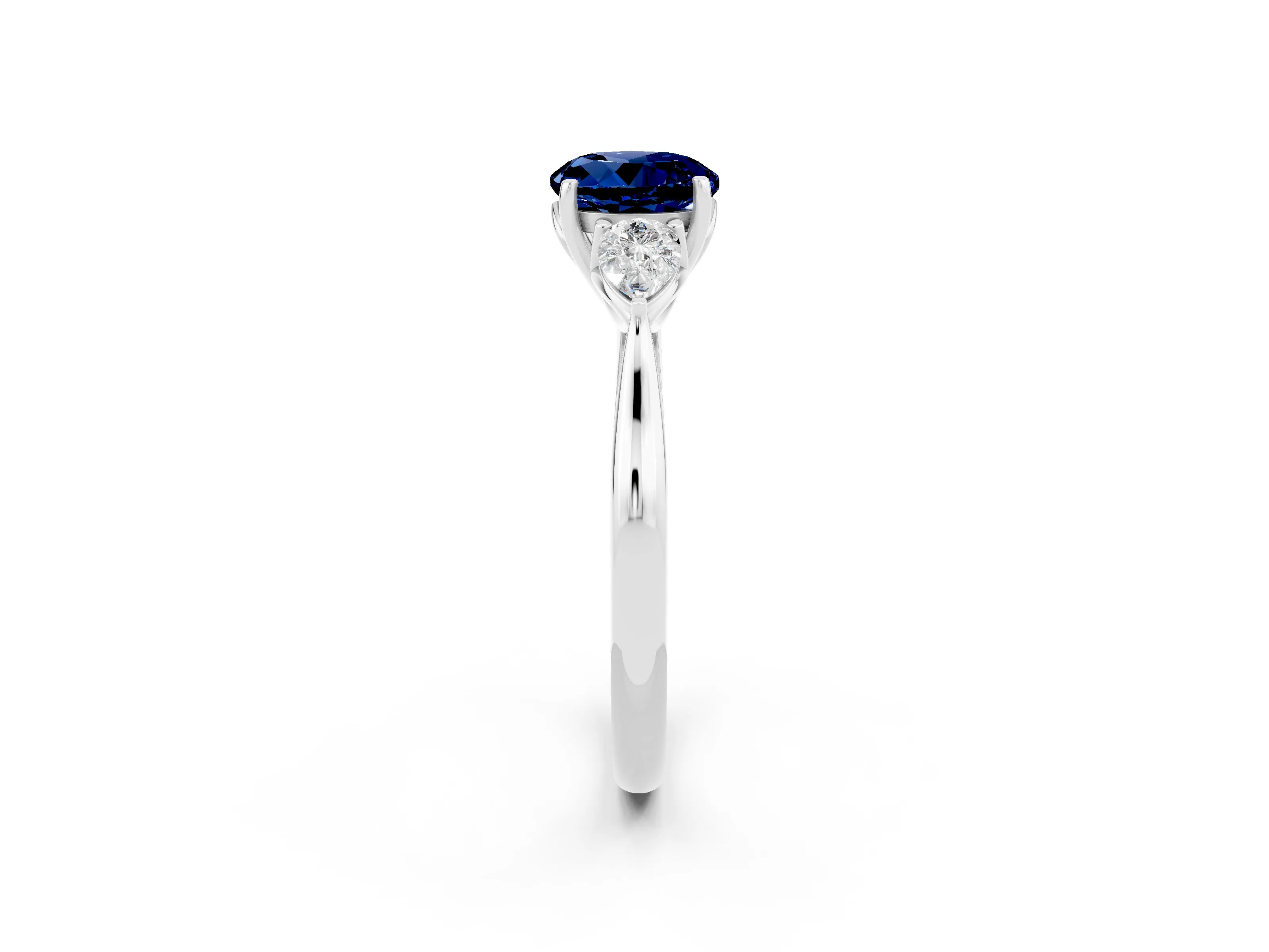 White gold Three-Stone Round Cut Cut Diamond Ring with Pear Side Stones in Four-Prong Setting_2