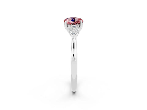 White gold Three-Stone Round Cut Cut Diamond Ring with Pear Side Stones in Four-Prong Setting_2
