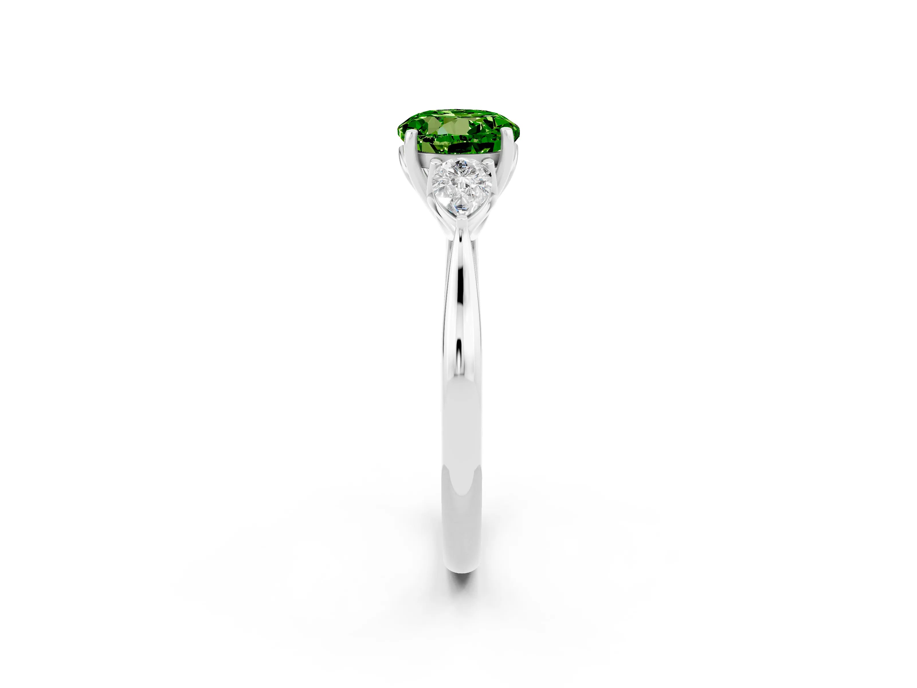 White gold Three-Stone Round Cut Cut Diamond Ring with Pear Side Stones in Four-Prong Setting_2