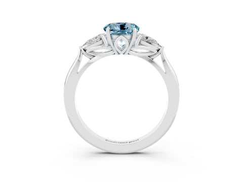 White gold Three-Stone Round Cut Cut Diamond Ring with Pear Side Stones in Four-Prong Setting_3