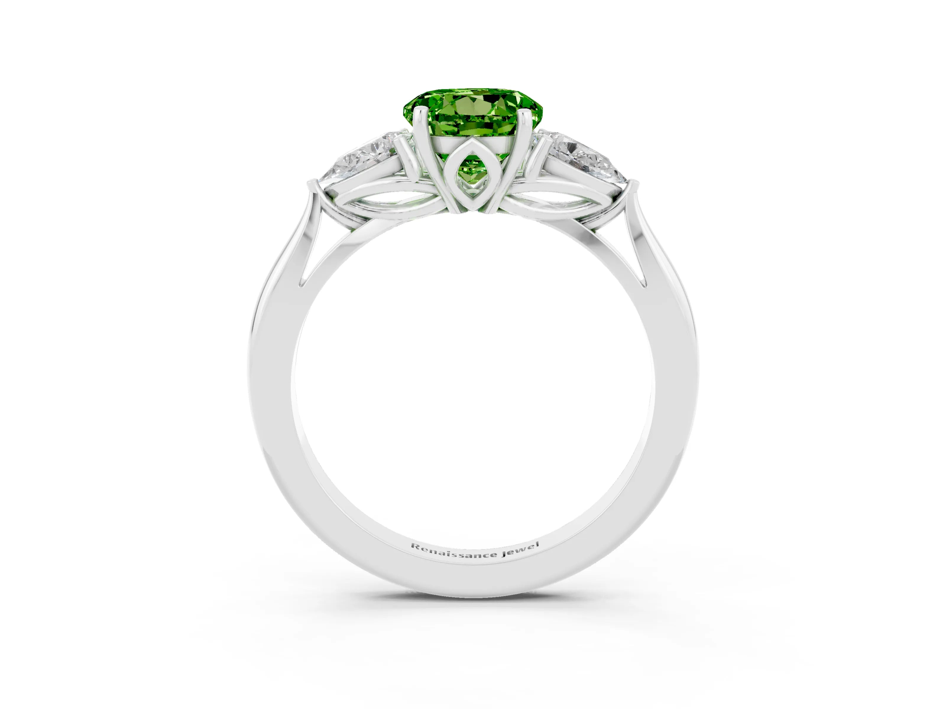 White gold Three-Stone Round Cut Cut Diamond Ring with Pear Side Stones in Four-Prong Setting_3