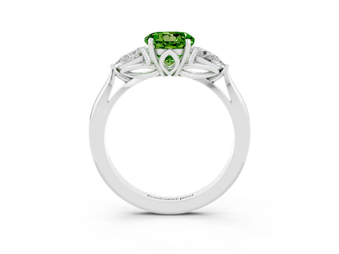 White gold Three-Stone Round Cut Cut Diamond Ring with Pear Side Stones in Four-Prong Setting_3