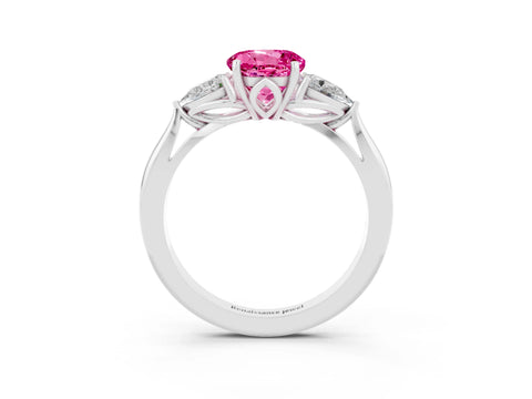 White gold Three-Stone Round Cut Cut Diamond Ring with Pear Side Stones in Four-Prong Setting_3