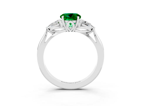 White gold Three-Stone Round Cut Cut Diamond Ring with Pear Side Stones in Four-Prong Setting_3