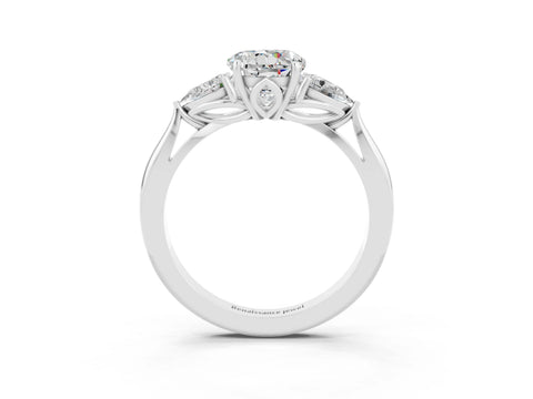 White gold Three-Stone Round Cut Cut Diamond Ring with Pear Side Stones in Four-Prong Setting_3