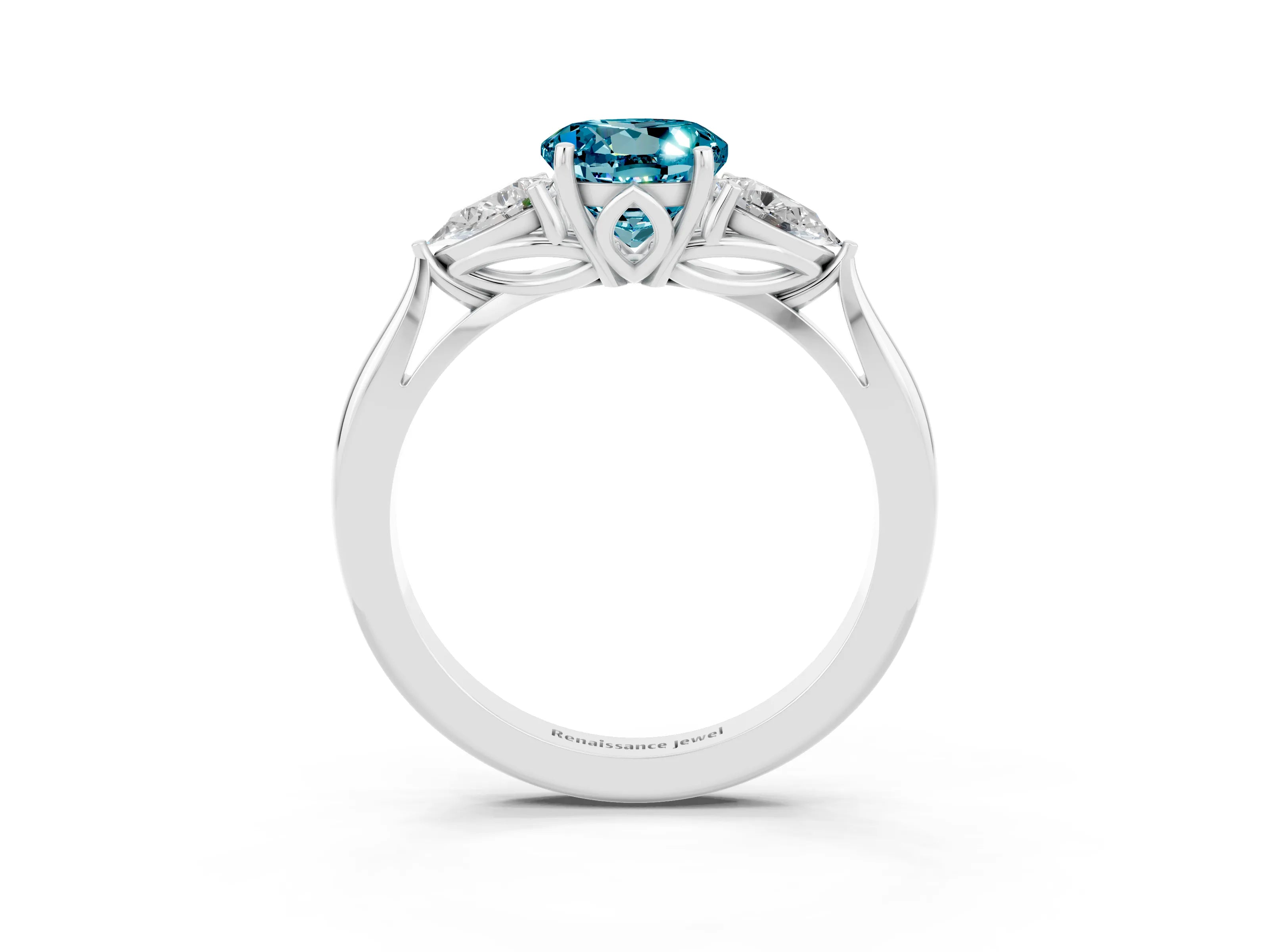 White gold Three-Stone Round Cut Cut Diamond Ring with Pear Side Stones in Four-Prong Setting_3
