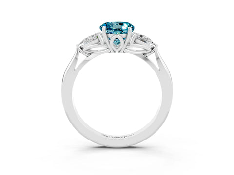 White gold Three-Stone Round Cut Cut Diamond Ring with Pear Side Stones in Four-Prong Setting_3
