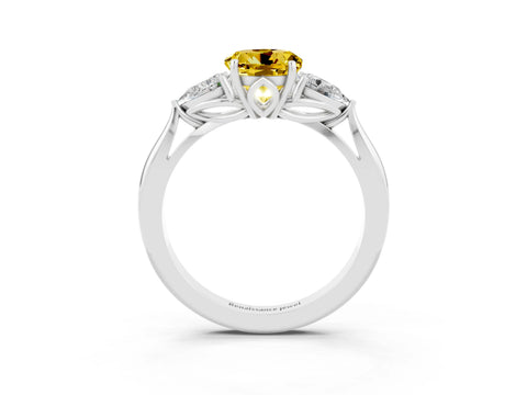 White gold Three-Stone Round Cut Cut Diamond Ring with Pear Side Stones in Four-Prong Setting_3