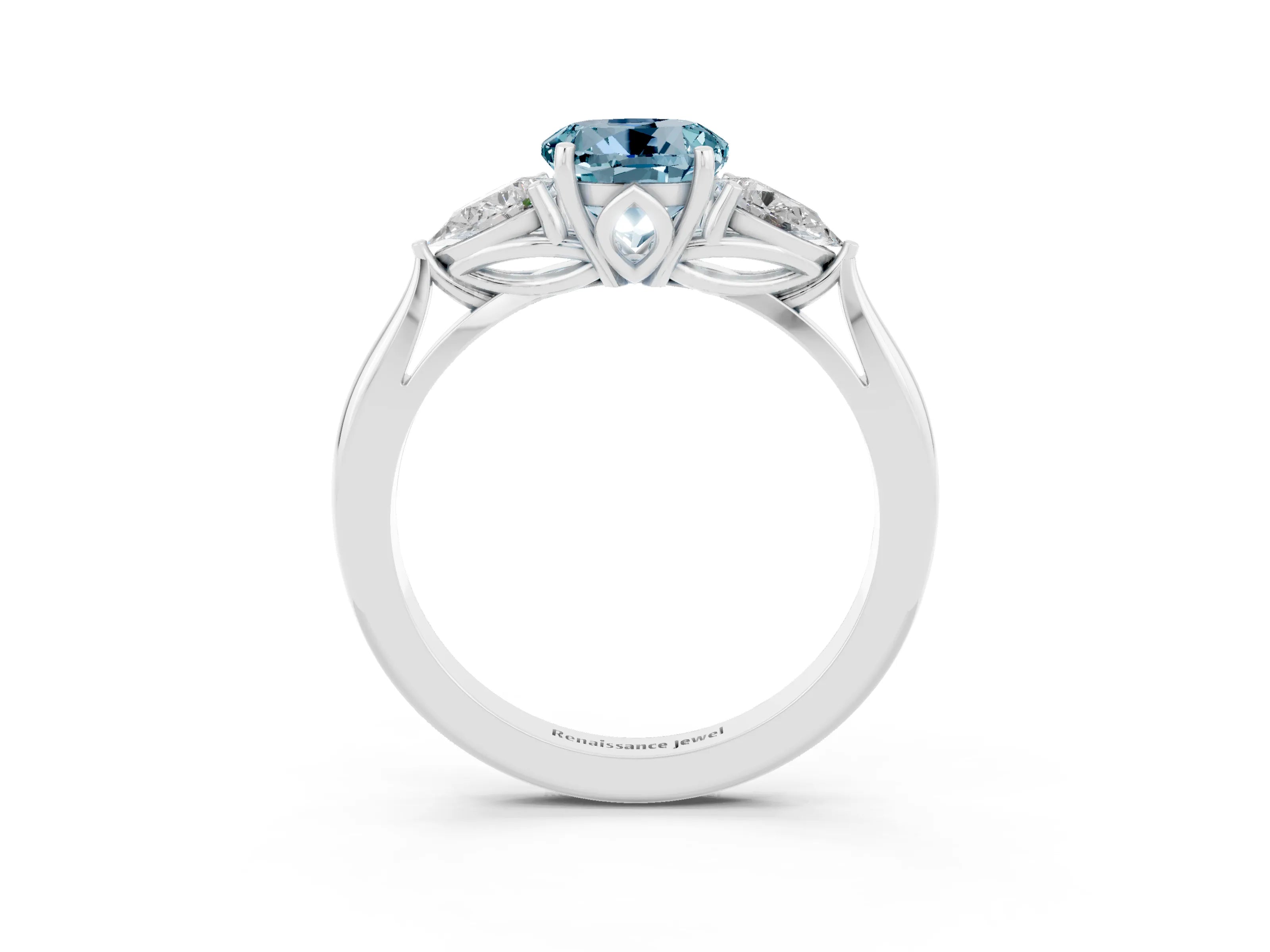 White gold Three-Stone Round Cut Cut Diamond Ring with Pear Side Stones in Four-Prong Setting_3