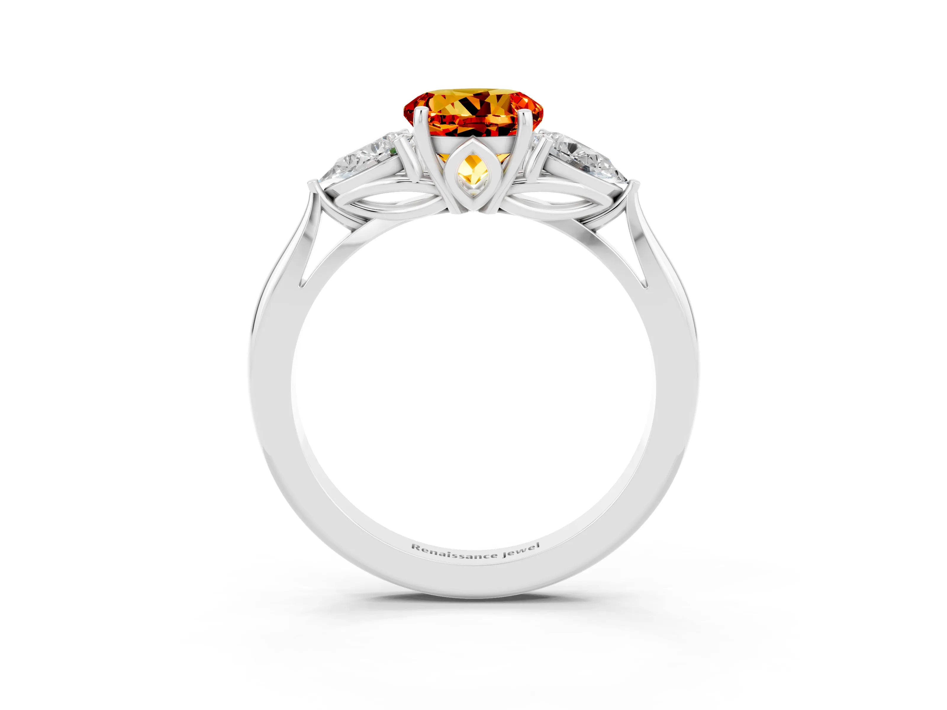 White gold Three-Stone Round Cut Cut Diamond Ring with Pear Side Stones in Four-Prong Setting_3