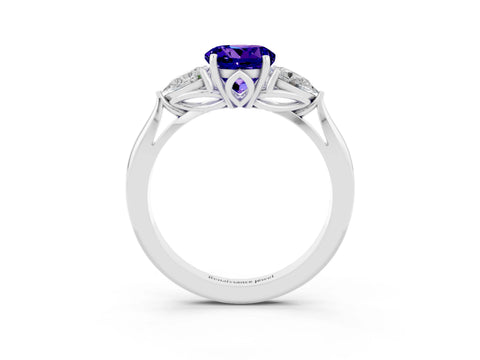 White gold Three-Stone Round Cut Cut Diamond Ring with Pear Side Stones in Four-Prong Setting_3