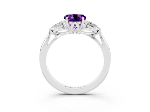 White gold Three-Stone Round Cut Cut Diamond Ring with Pear Side Stones in Four-Prong Setting_3