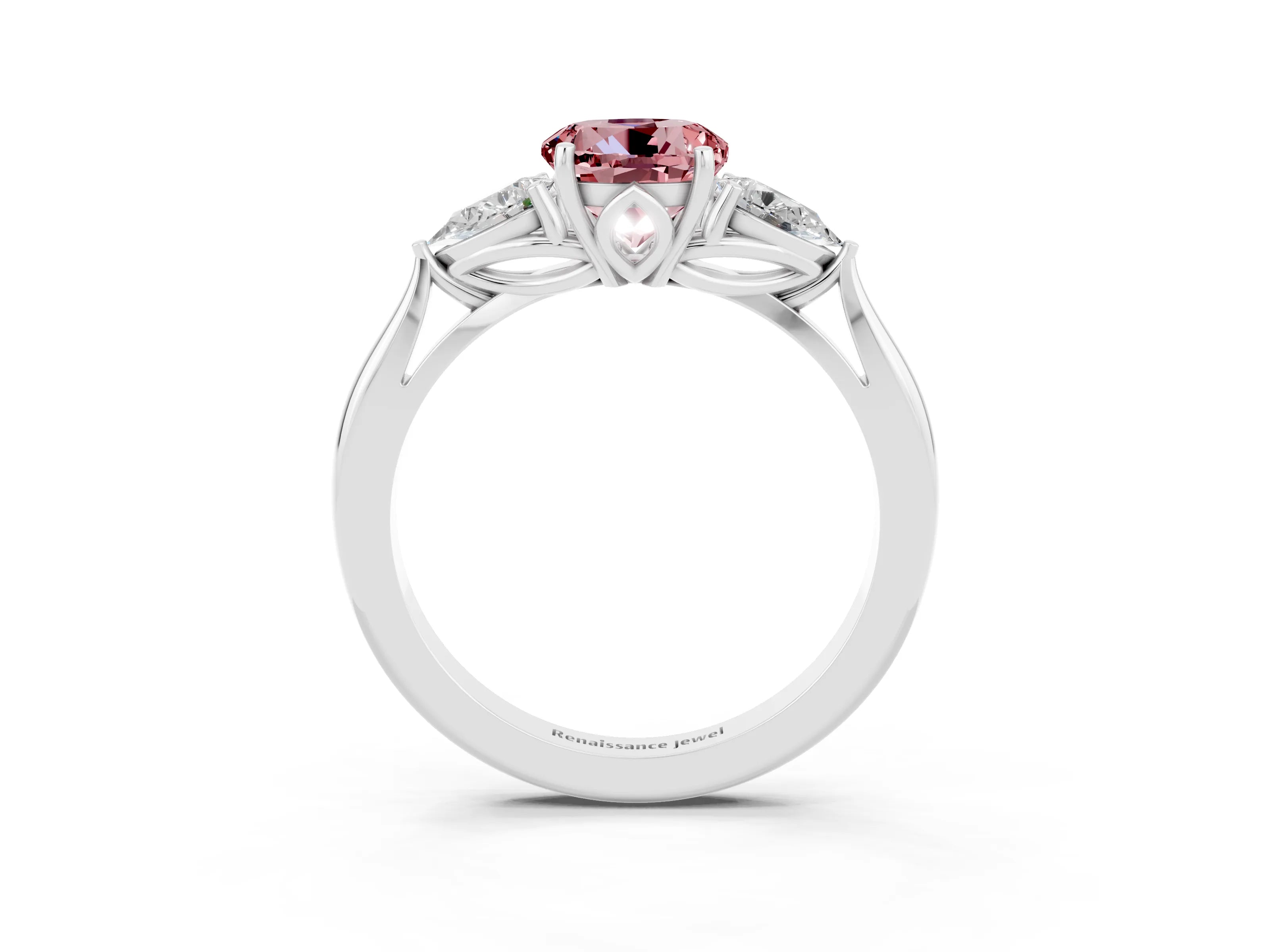 White gold Three-Stone Round Cut Cut Diamond Ring with Pear Side Stones in Four-Prong Setting_3