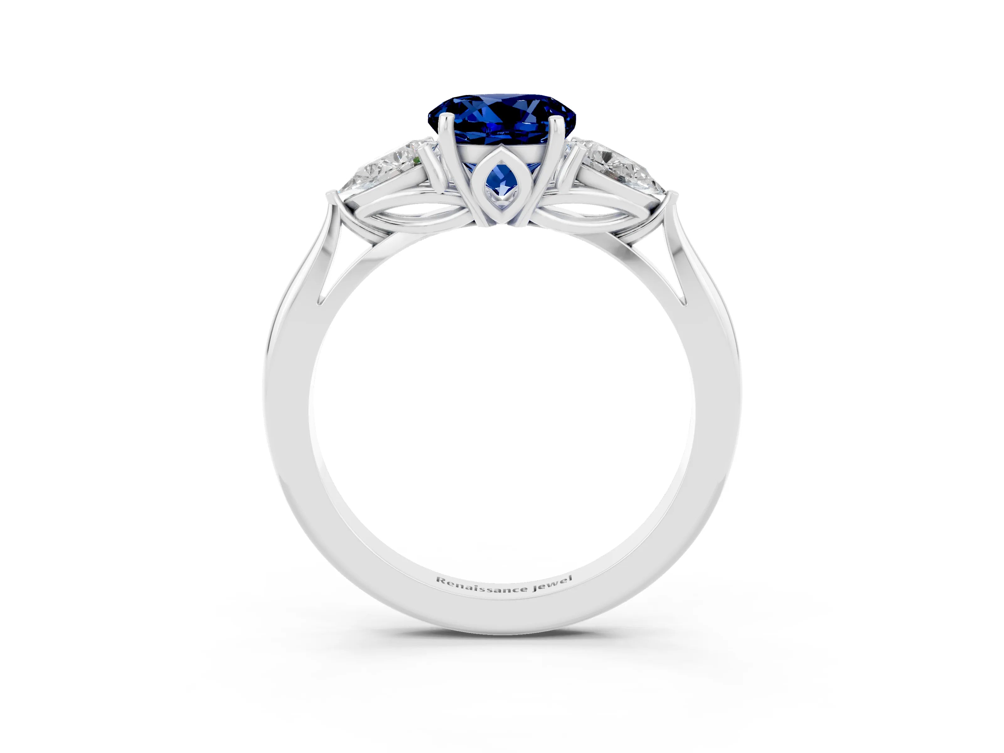 White gold Three-Stone Round Cut Cut Diamond Ring with Pear Side Stones in Four-Prong Setting_3