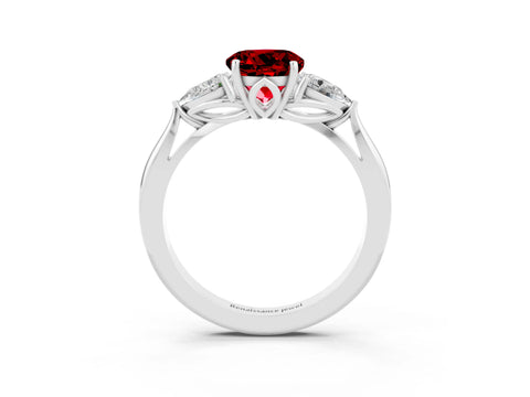 White gold Three-Stone Round Cut Cut Diamond Ring with Pear Side Stones in Four-Prong Setting_3