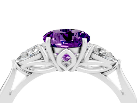 White gold Three-Stone Round Cut Cut Diamond Ring with Pear Side Stones in Four-Prong Setting_4