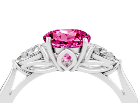 White gold Three-Stone Round Cut Cut Diamond Ring with Pear Side Stones in Four-Prong Setting_4
