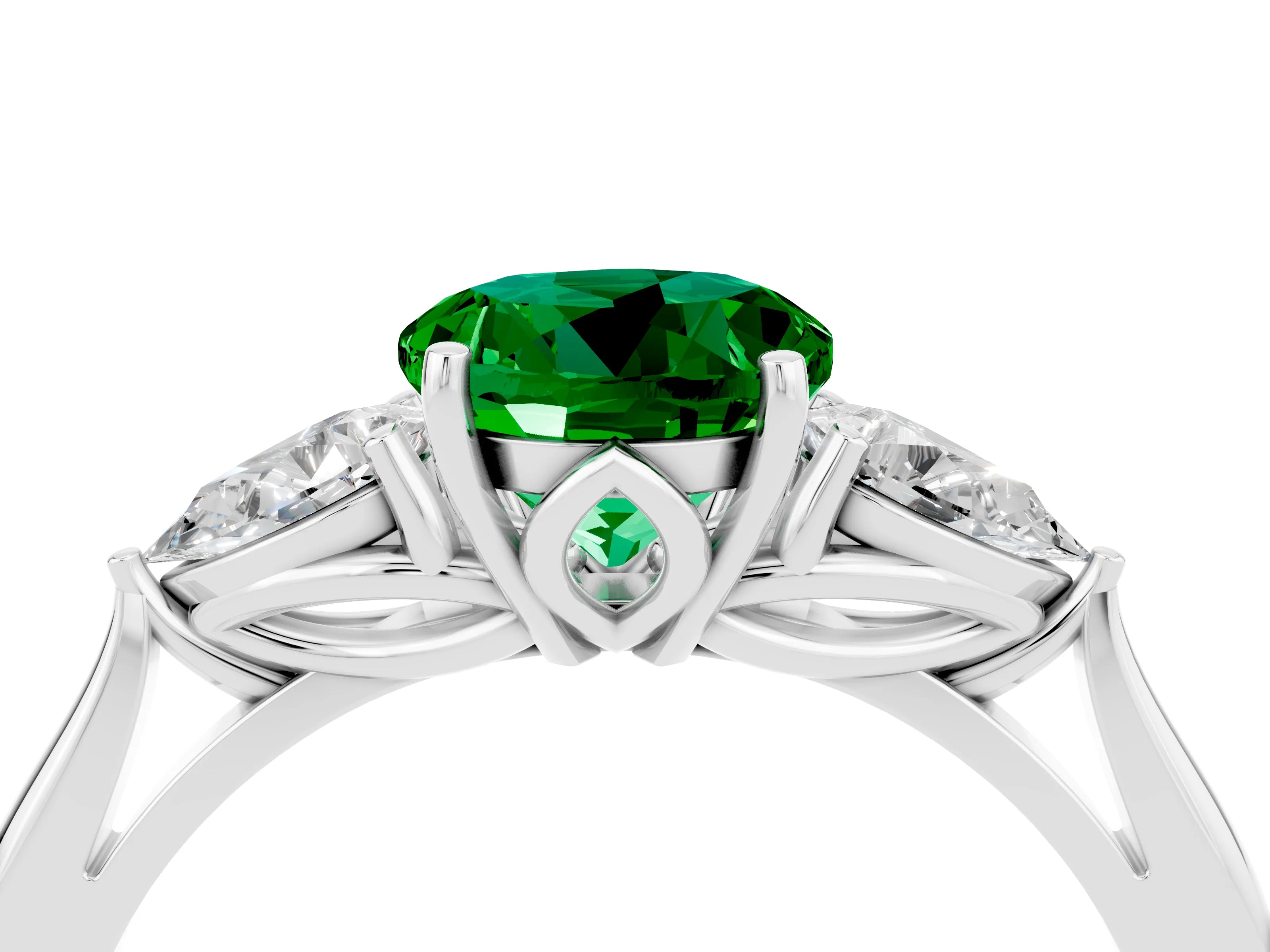 White gold Three-Stone Round Cut Cut Diamond Ring with Pear Side Stones in Four-Prong Setting_4