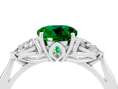 White gold Three-Stone Round Cut Cut Diamond Ring with Pear Side Stones in Four-Prong Setting_4