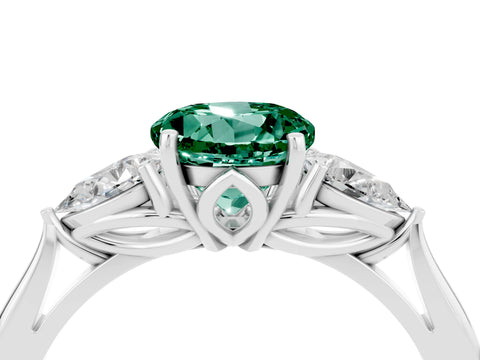 White gold Three-Stone Round Cut Cut Diamond Ring with Pear Side Stones in Four-Prong Setting_4