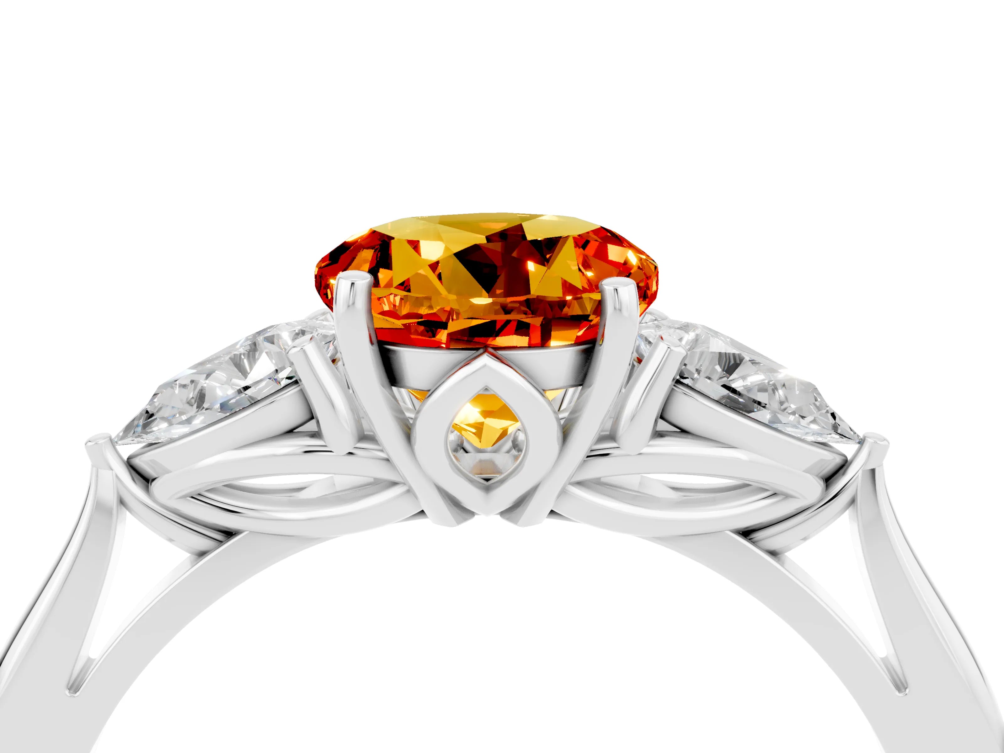 White gold Three-Stone Round Cut Cut Diamond Ring with Pear Side Stones in Four-Prong Setting_4