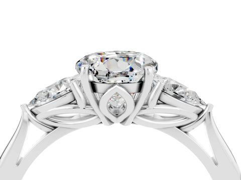 White gold Three-Stone Round Cut Cut Diamond Ring with Pear Side Stones in Four-Prong Setting_4
