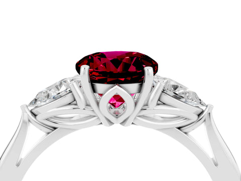 White gold Three-Stone Round Cut Cut Diamond Ring with Pear Side Stones in Four-Prong Setting_4
