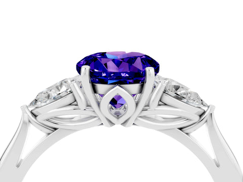 White gold Three-Stone Round Cut Cut Diamond Ring with Pear Side Stones in Four-Prong Setting_4