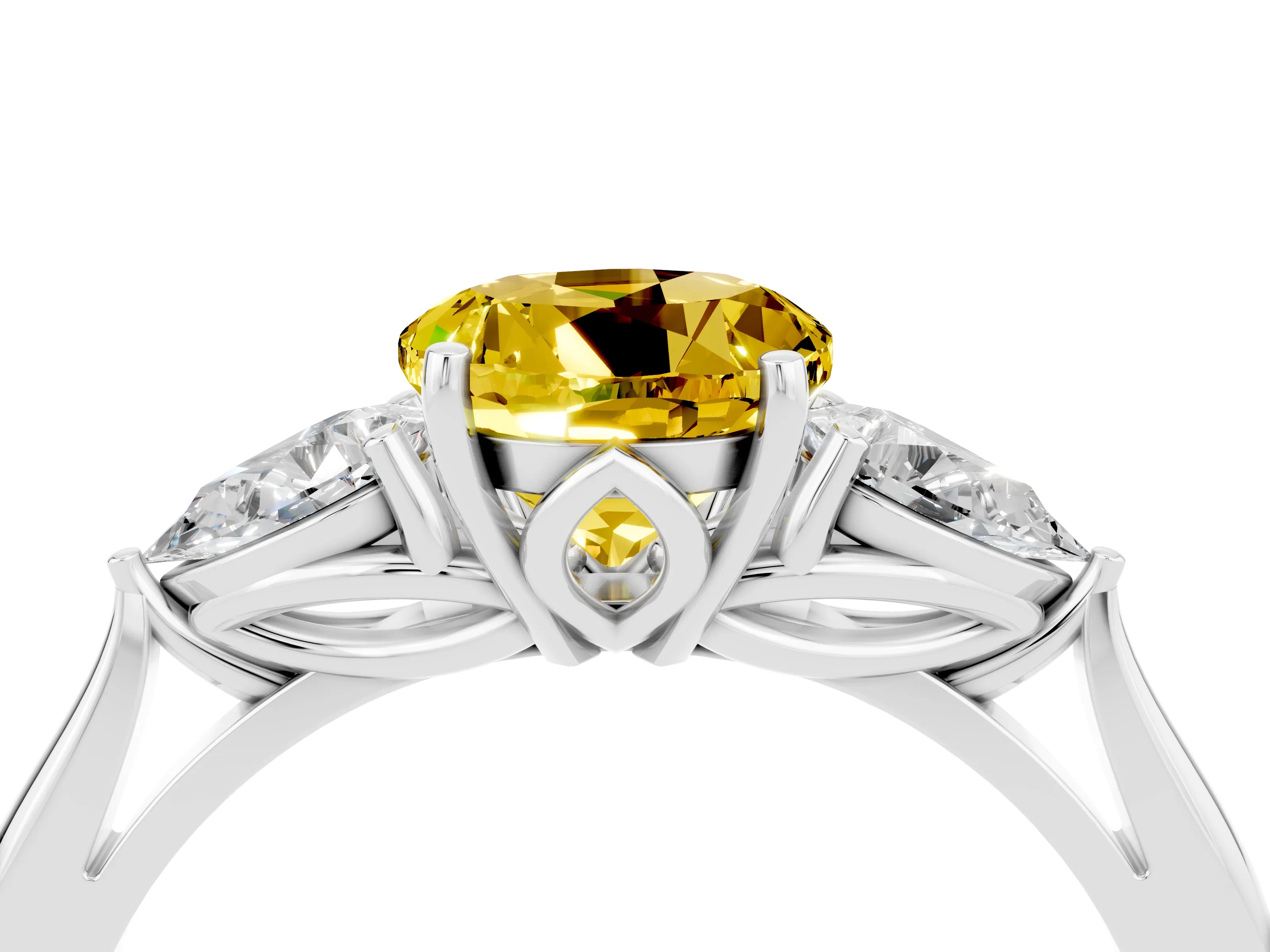 White gold Three-Stone Round Cut Cut Diamond Ring with Pear Side Stones in Four-Prong Setting_4