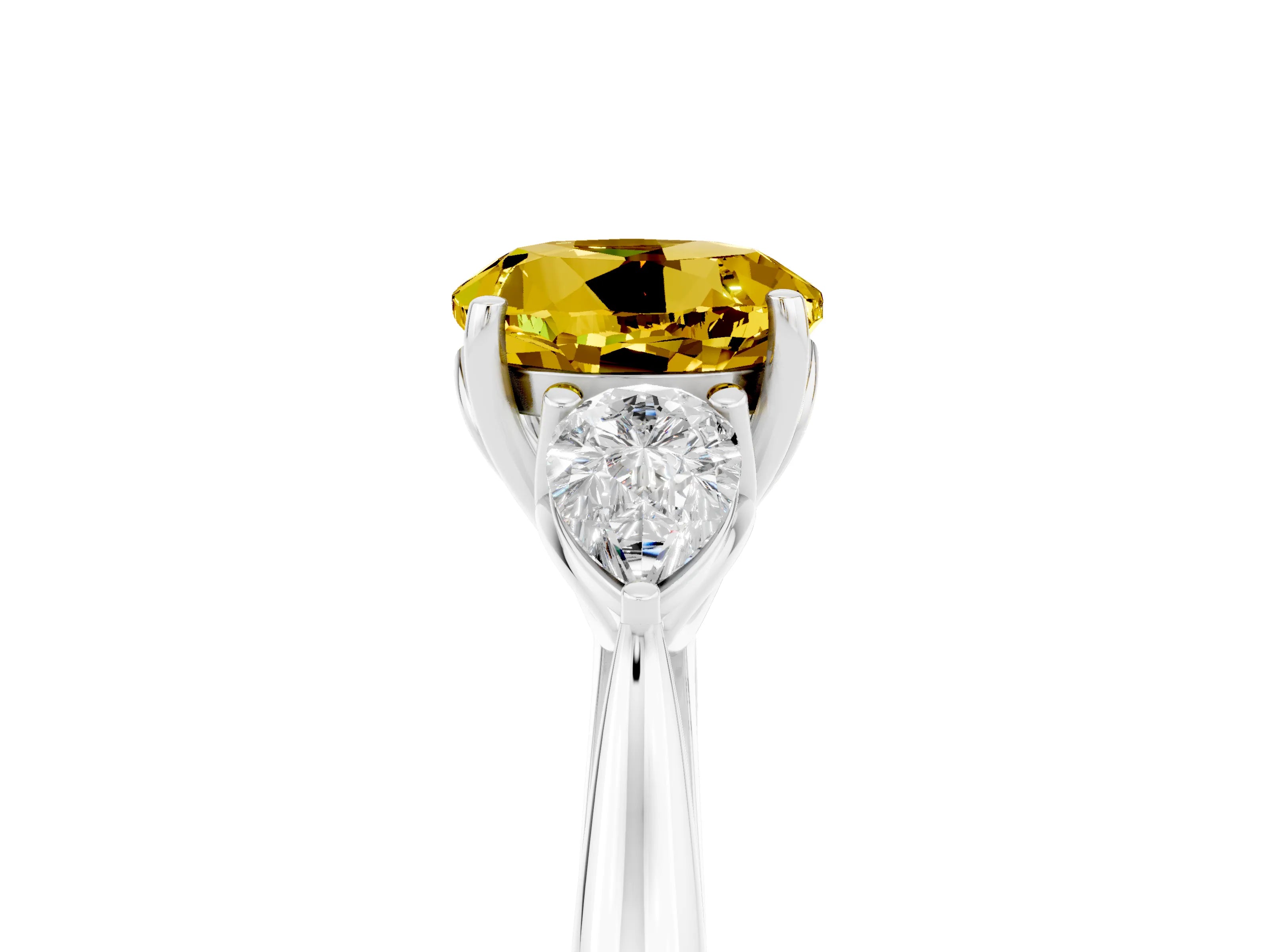 White gold Three-Stone Round Cut Cut Diamond Ring with Pear Side Stones in Four-Prong Setting_5