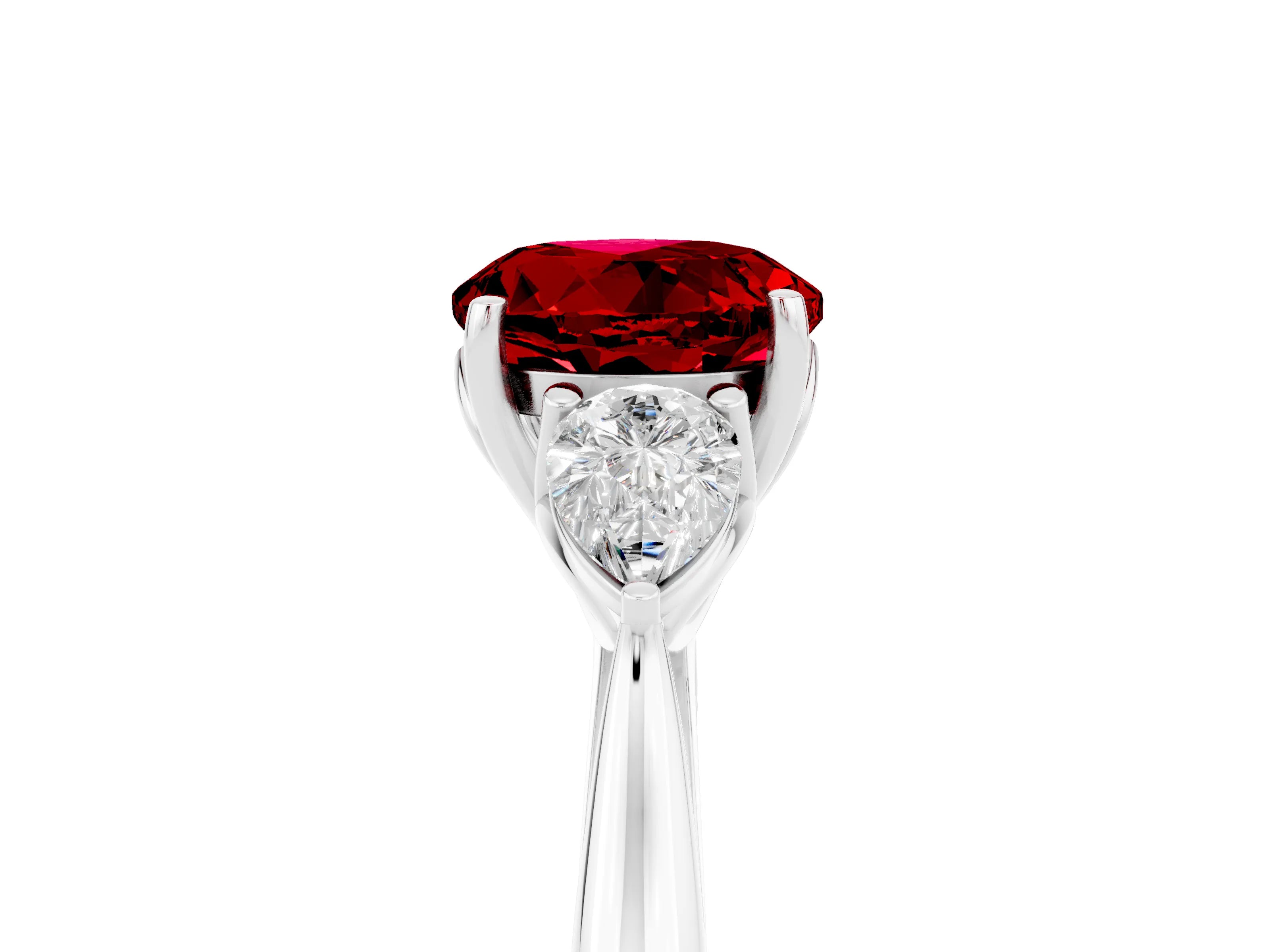 White gold Three-Stone Round Cut Cut Diamond Ring with Pear Side Stones in Four-Prong Setting_5