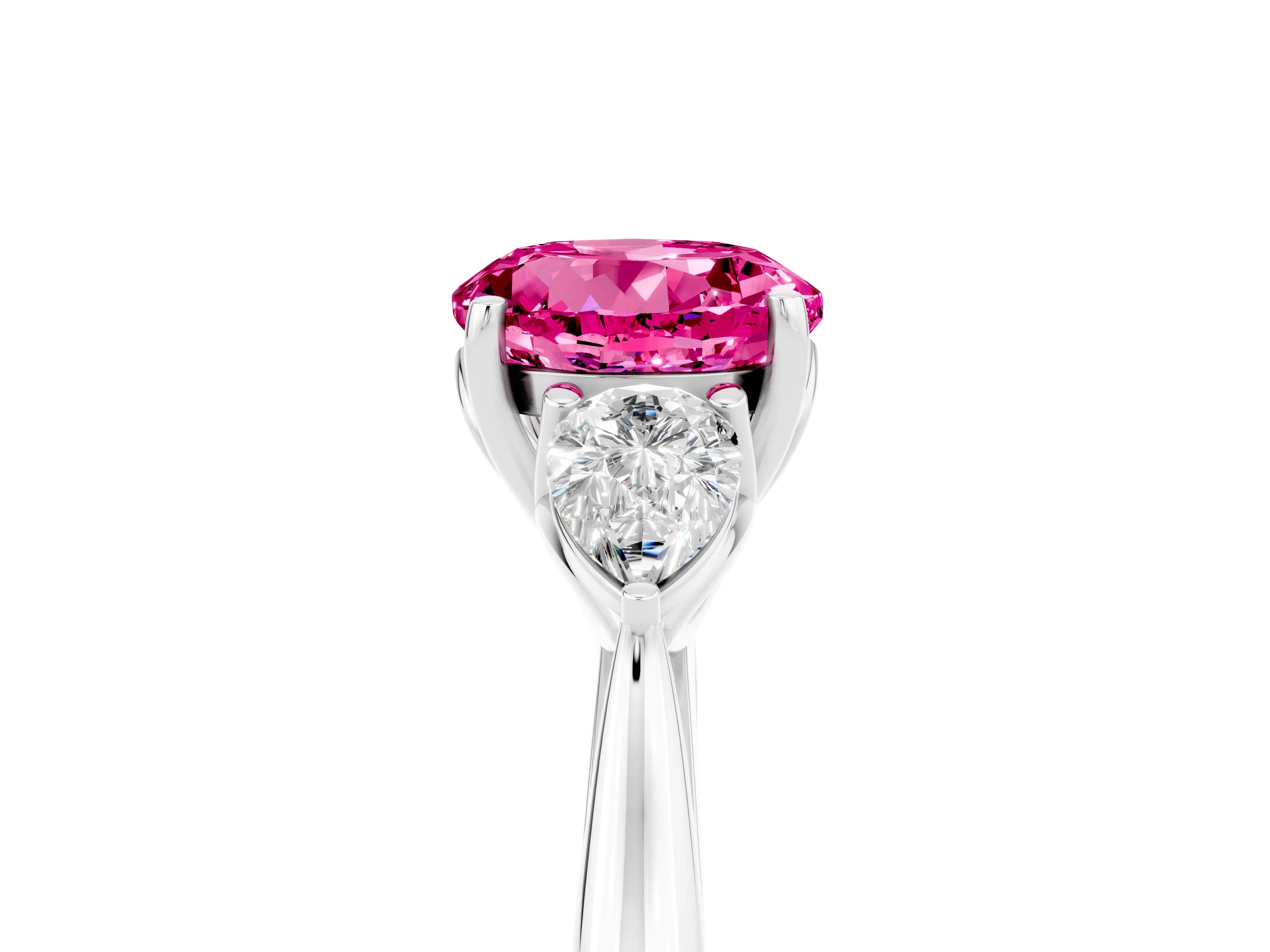 White gold Three-Stone Round Cut Cut Diamond Ring with Pear Side Stones in Four-Prong Setting_5