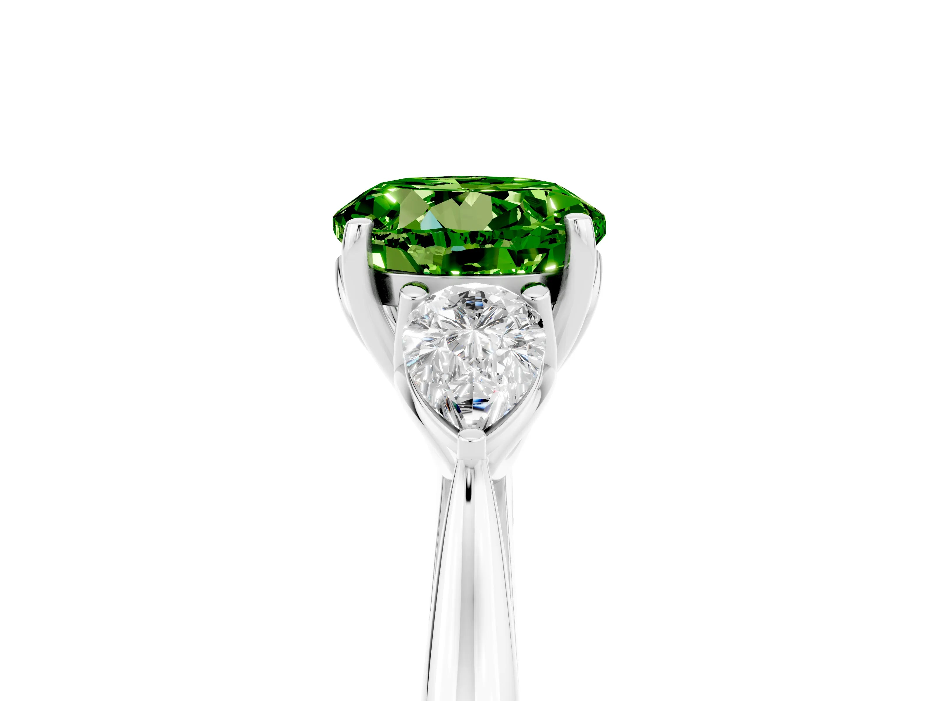 White gold Three-Stone Round Cut Cut Diamond Ring with Pear Side Stones in Four-Prong Setting_5