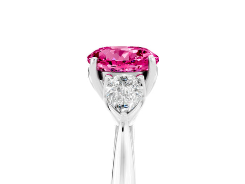 White gold Three-Stone Round Cut Cut Diamond Ring with Pear Side Stones in Four-Prong Setting_5