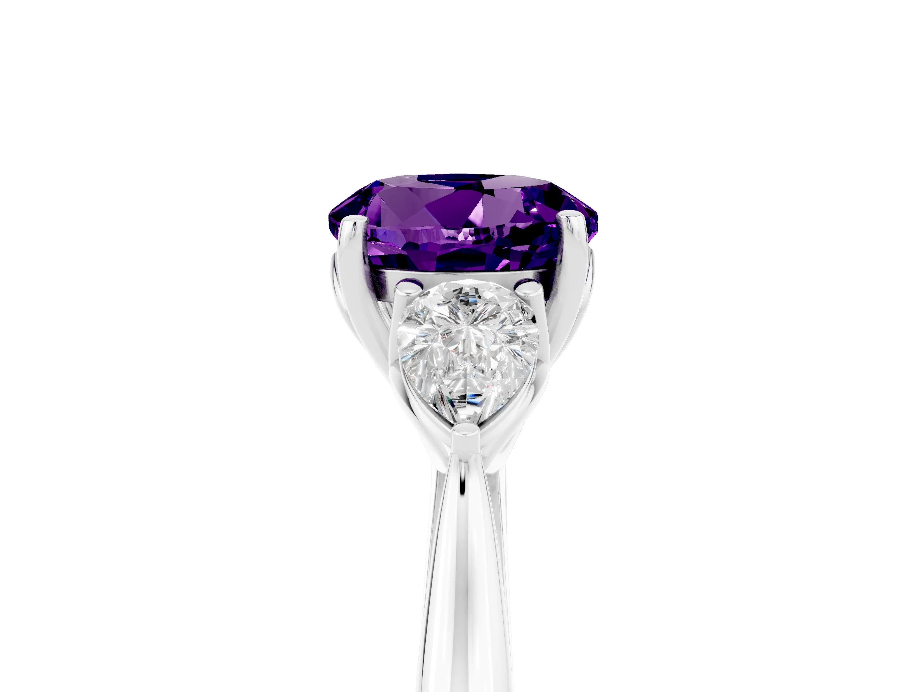 White gold Three-Stone Round Cut Cut Diamond Ring with Pear Side Stones in Four-Prong Setting_5