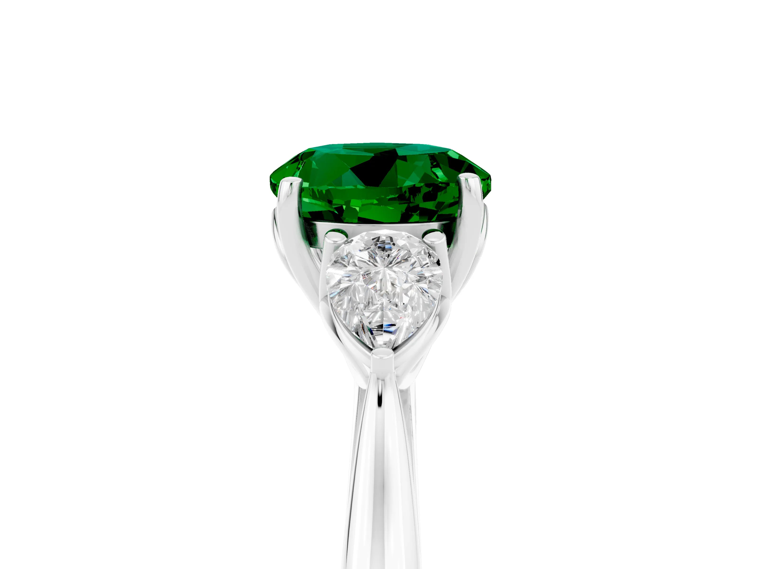 White gold Three-Stone Round Cut Cut Diamond Ring with Pear Side Stones in Four-Prong Setting_5