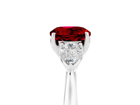 White gold Three-Stone Round Cut Cut Diamond Ring with Pear Side Stones in Four-Prong Setting_5