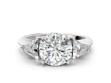 White gold Three-Stone Round Cut Cut Diamond Ring with Trillion Side Stones and Four-Prong Setting_15