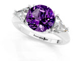 White gold Three-Stone Round Cut Cut Diamond Ring with Trillion Side Stones and Four-Prong Setting_1